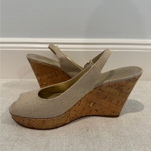 Tahari Canvas Tan Wedges